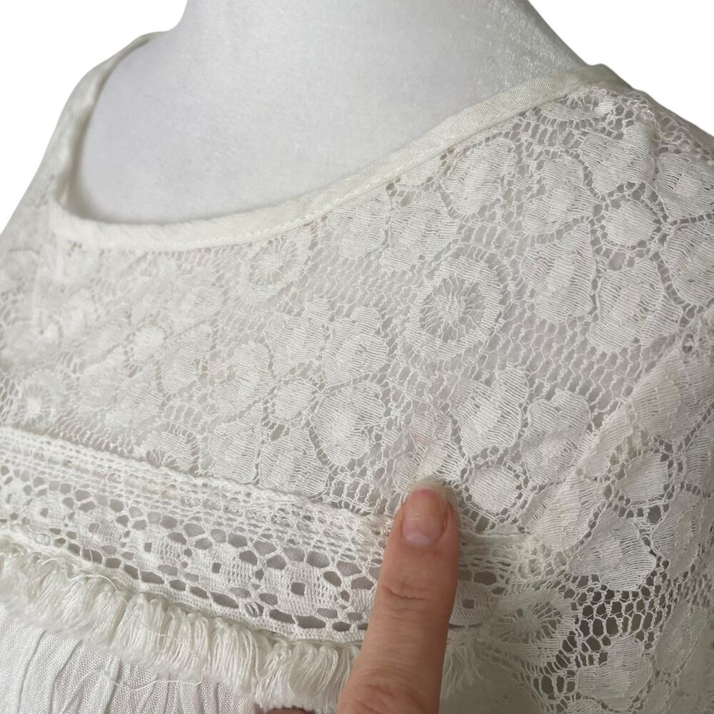 NWT Umgee Womens Small Peasant Blouse White Open Back Fringe Flowy Top Boho - Picture 6 of 11